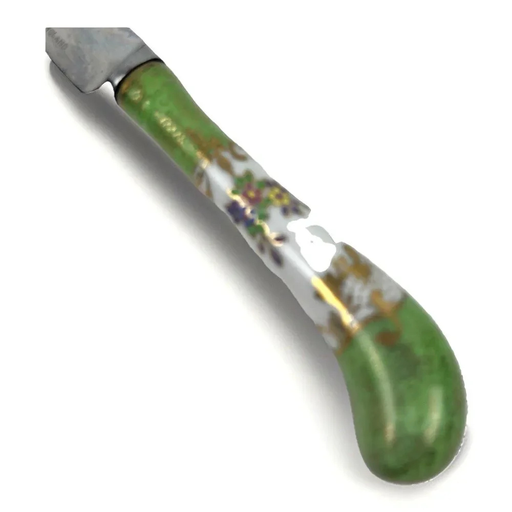 VTG Sheffield England Stainless Steel Cheese Knife Porcelain Handle Green Floral